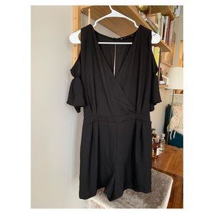 Woven cold shoulder romper